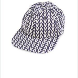 Valentino Garavani & Dust Bag Navy and White Patterned Hat $425